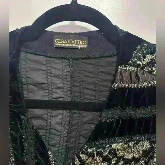 Olga Kvitko Suit Women 8 medium Jacket black and gold Shimmer Chevon Silk VTG - Picture 4 of 4